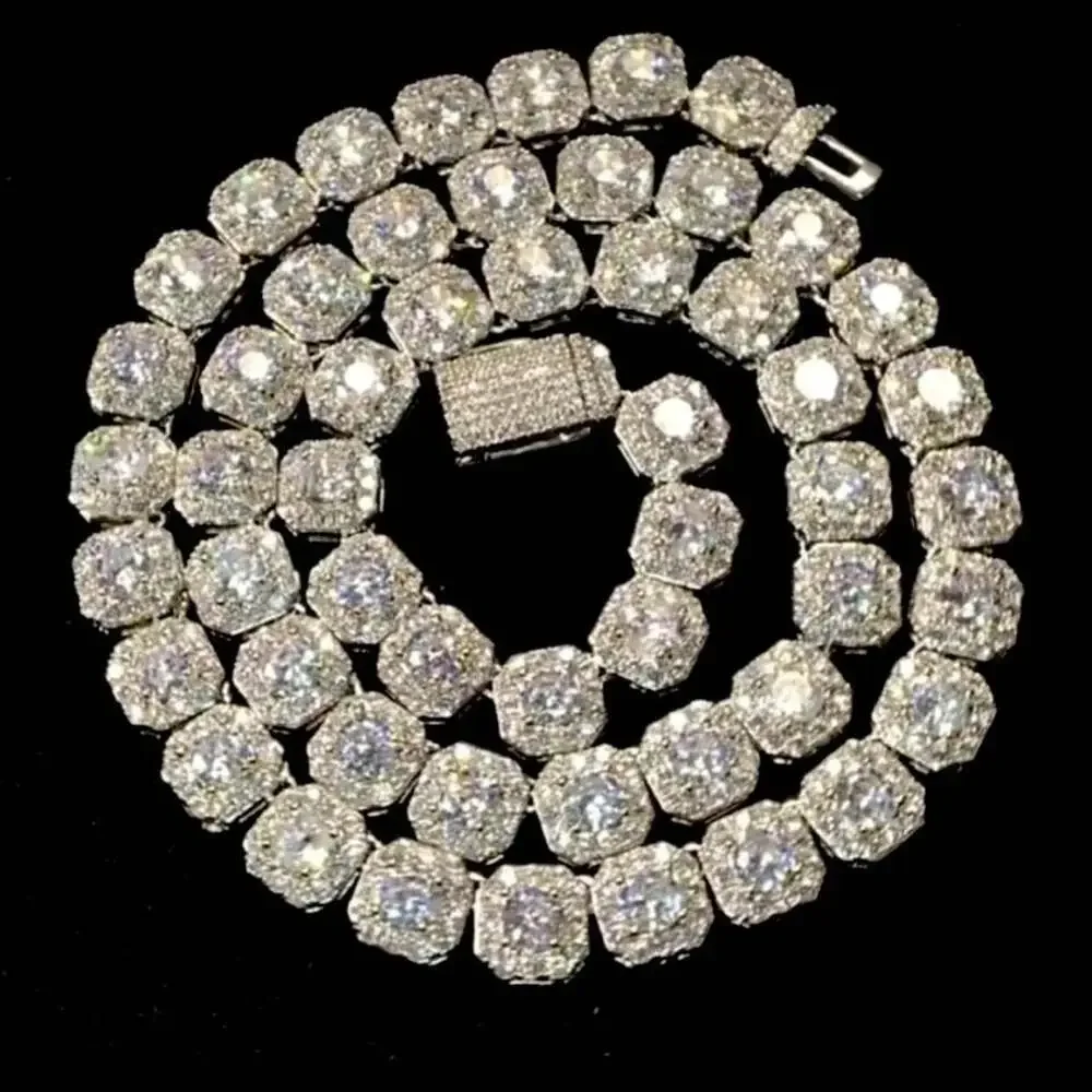 Silver 10mm Square Cluster Tennis Chain – 20 Inch